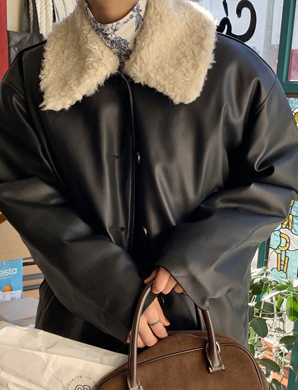 fur leather half coat(black)